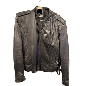 Bernans The Leather Experts Mens Black Genuine Leather Motorcycle Jacket Size 46